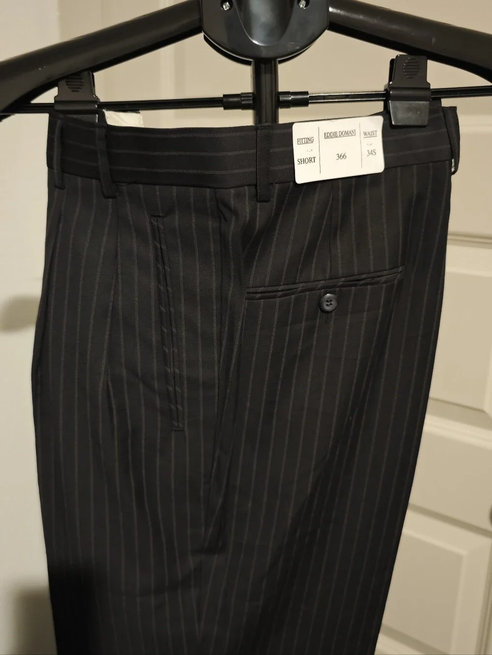 NWT Eddie Domani Men's Black Pinstripe Suit Unhemmed Trousers Size 40S / 34W
